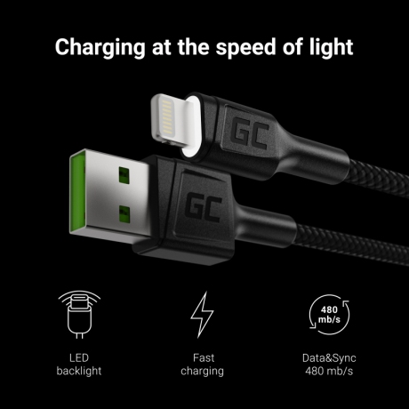 Kabel Green Cell GC Ray USB-Lightning (2m, LED)